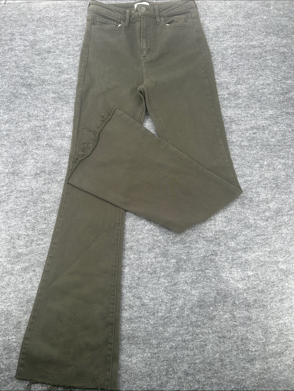Cello Olive Green Denim Waistband Detail High Rise Flare Stretch Jean Size 7 - Picture 4 of 15